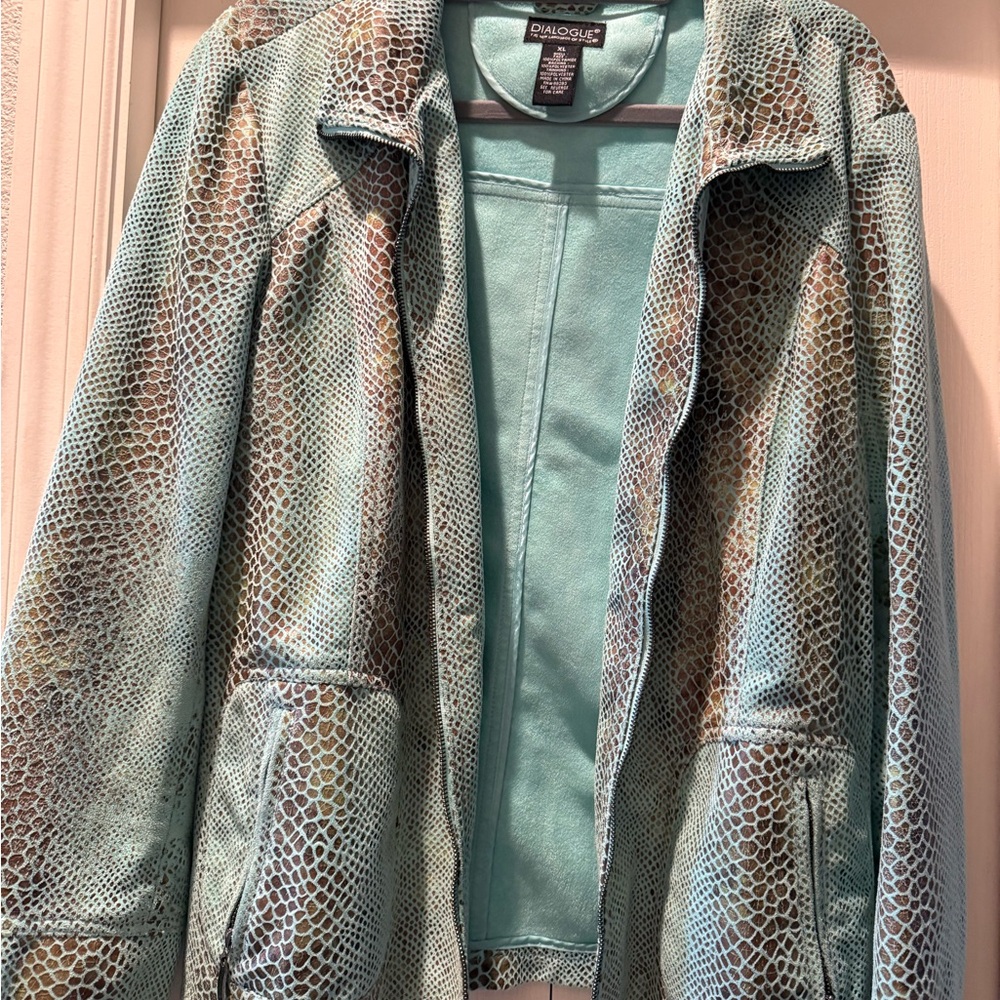 Chaus Turquoise Snake Print Leather Jacket